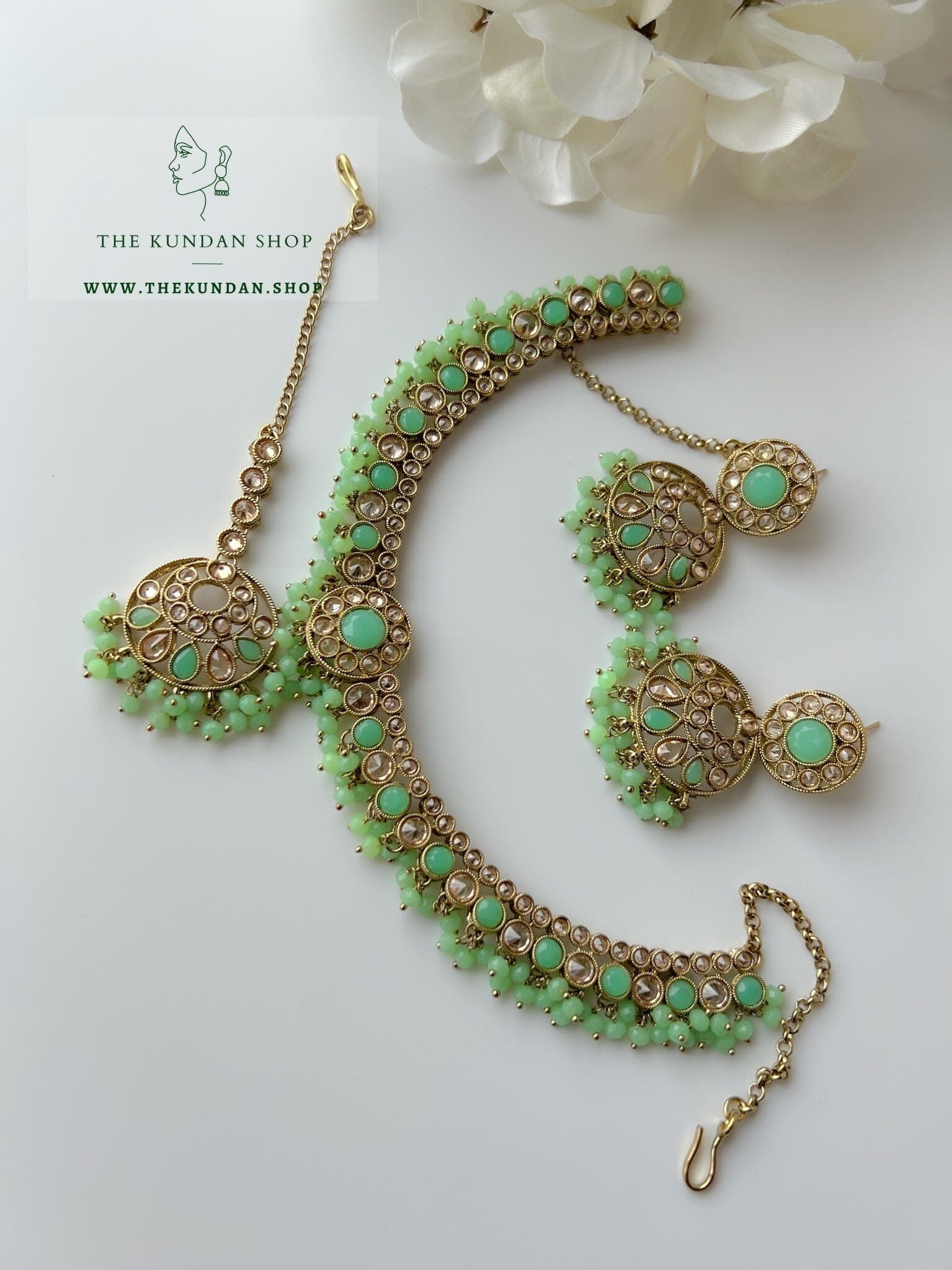 Basics in Mint Necklace Sets THE KUNDAN SHOP 