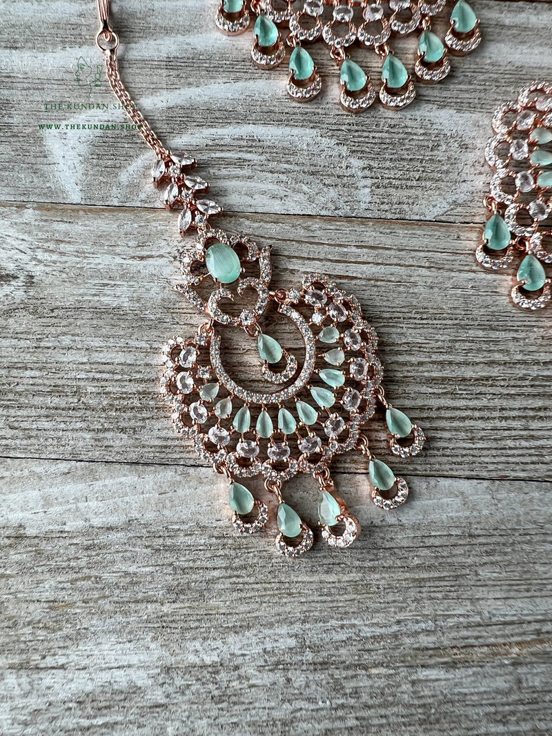 Catch in Rose Gold & Mint Earrings + Tikka THE KUNDAN SHOP 