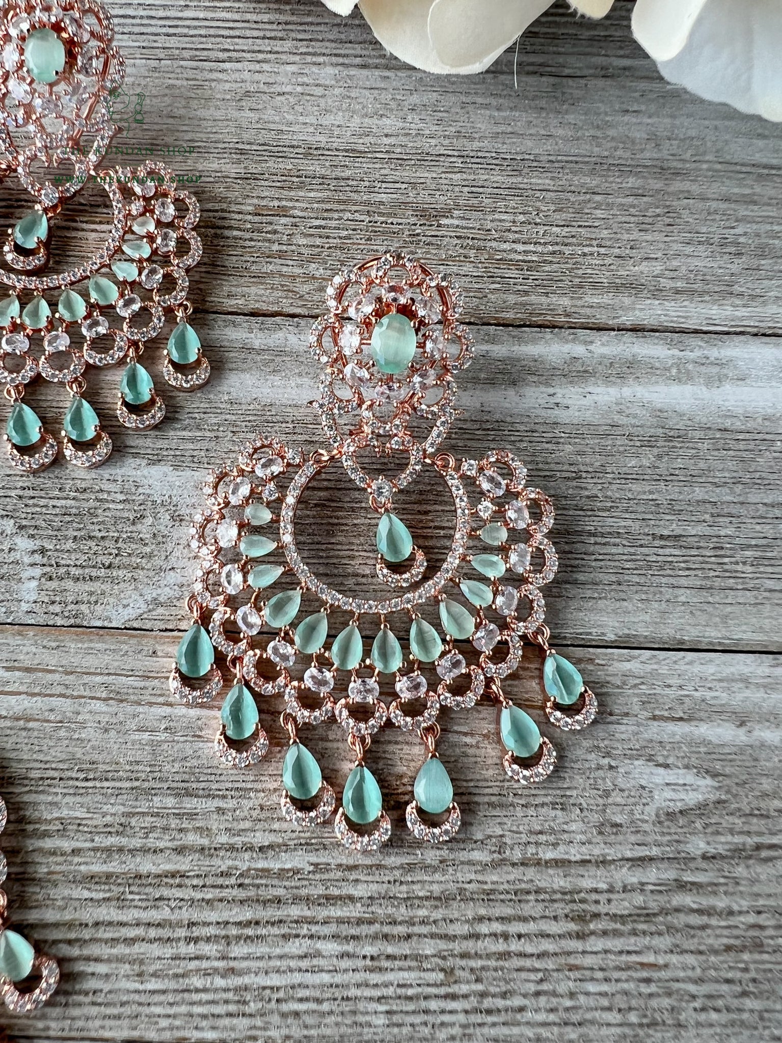 Catch in Rose Gold & Mint Earrings + Tikka THE KUNDAN SHOP 