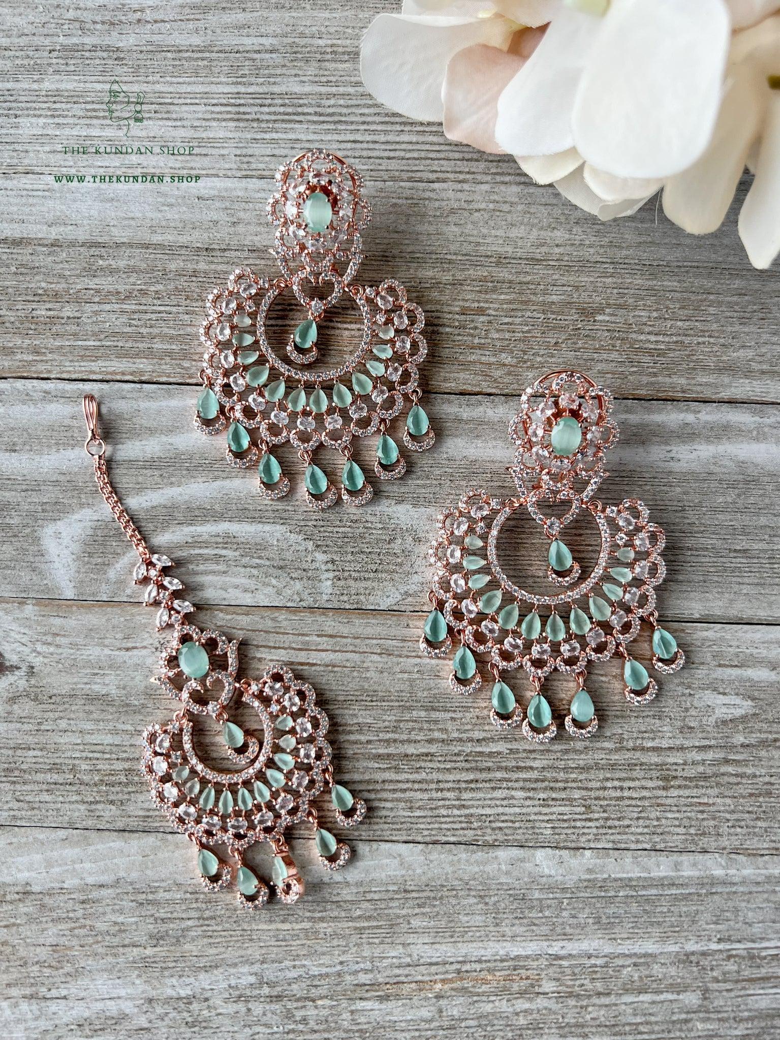 Catch in Rose Gold & Mint Earrings + Tikka THE KUNDAN SHOP 