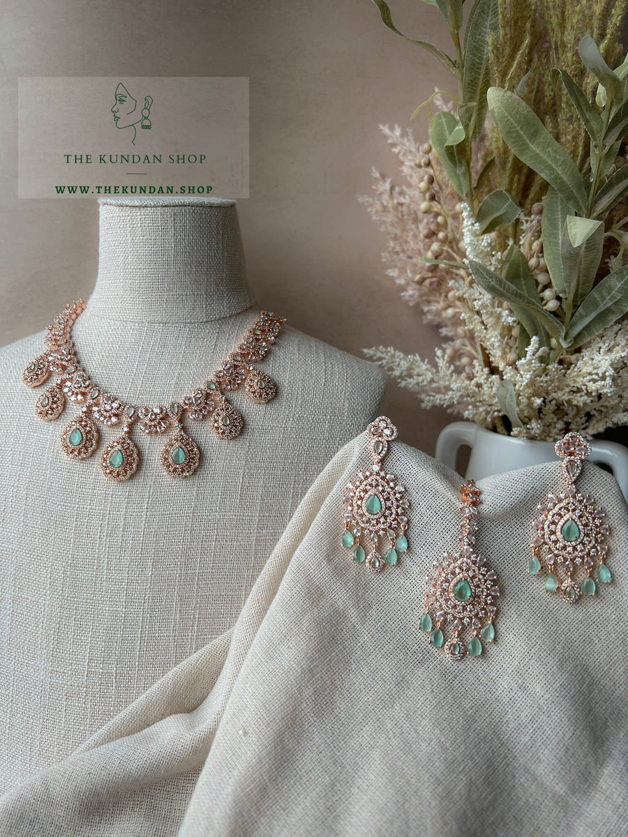 Resilient in Rose Gold & Mint Necklace Sets THE KUNDAN SHOP 