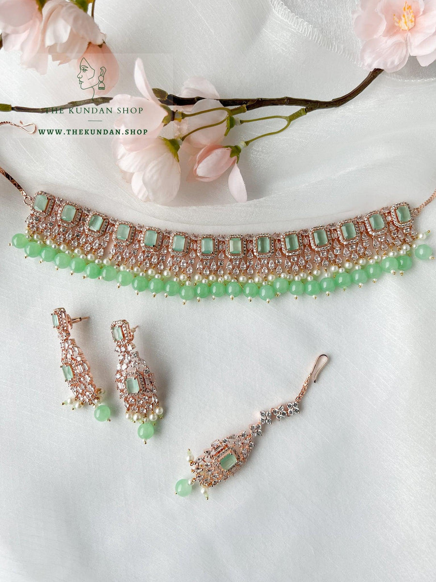 Wholesome in Rose Gold & Mint Necklace Sets THE KUNDAN SHOP 