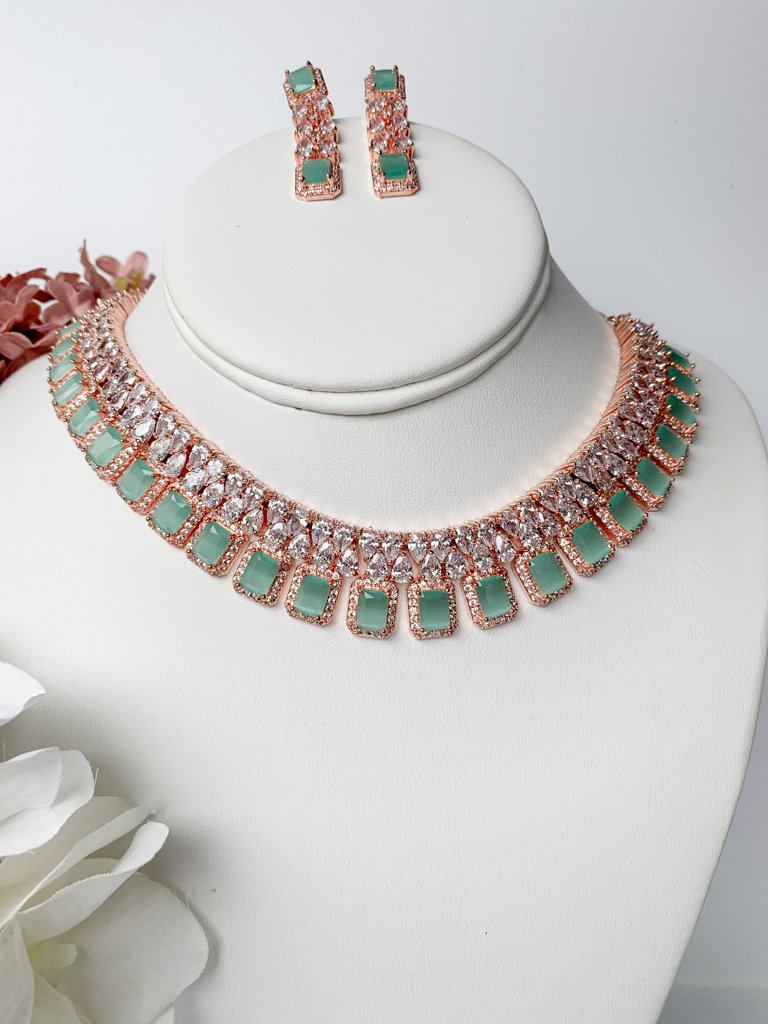 Sweet Prize in Rose Gold & Mint Necklace Sets THE KUNDAN SHOP 