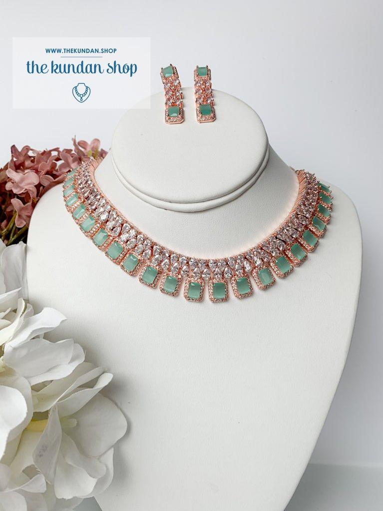 Sweet Prize in Rose Gold & Mint Necklace Sets THE KUNDAN SHOP 
