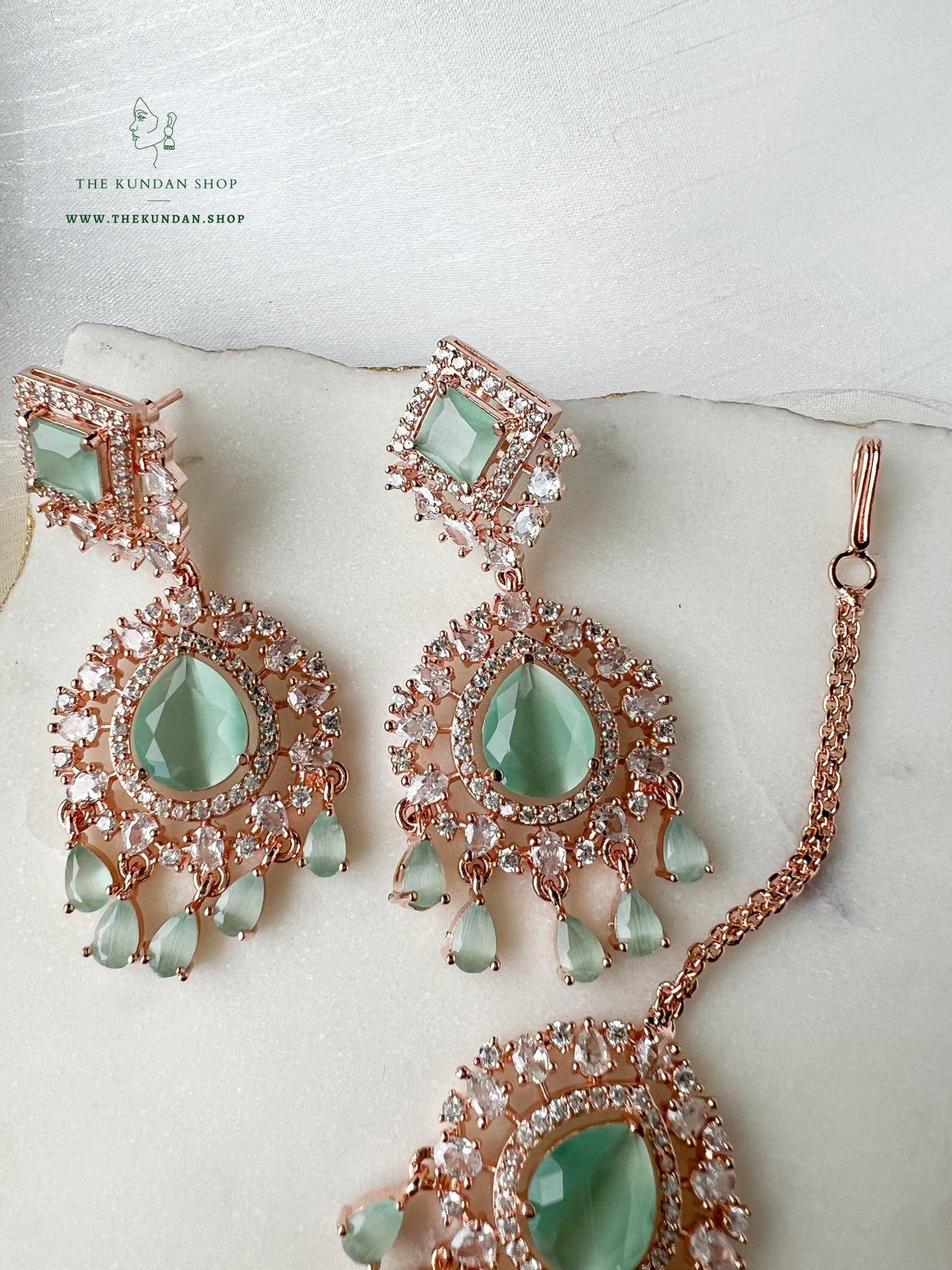 Wander in Rose Gold and Mint Earrings + Tikka THE KUNDAN SHOP 