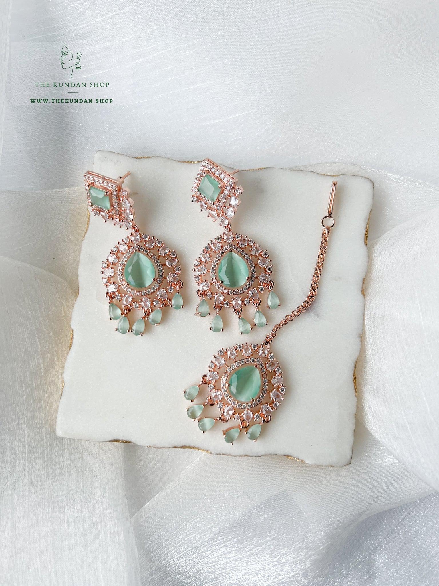 Wander in Rose Gold and Mint Earrings + Tikka THE KUNDAN SHOP 