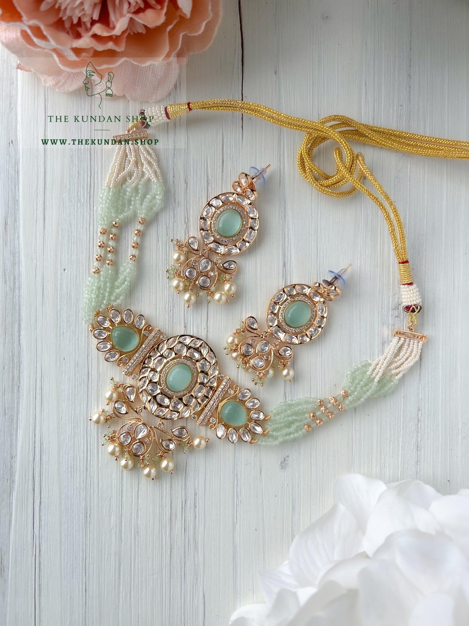 Idyllic Kundan in Mint Necklace Sets THE KUNDAN SHOP 