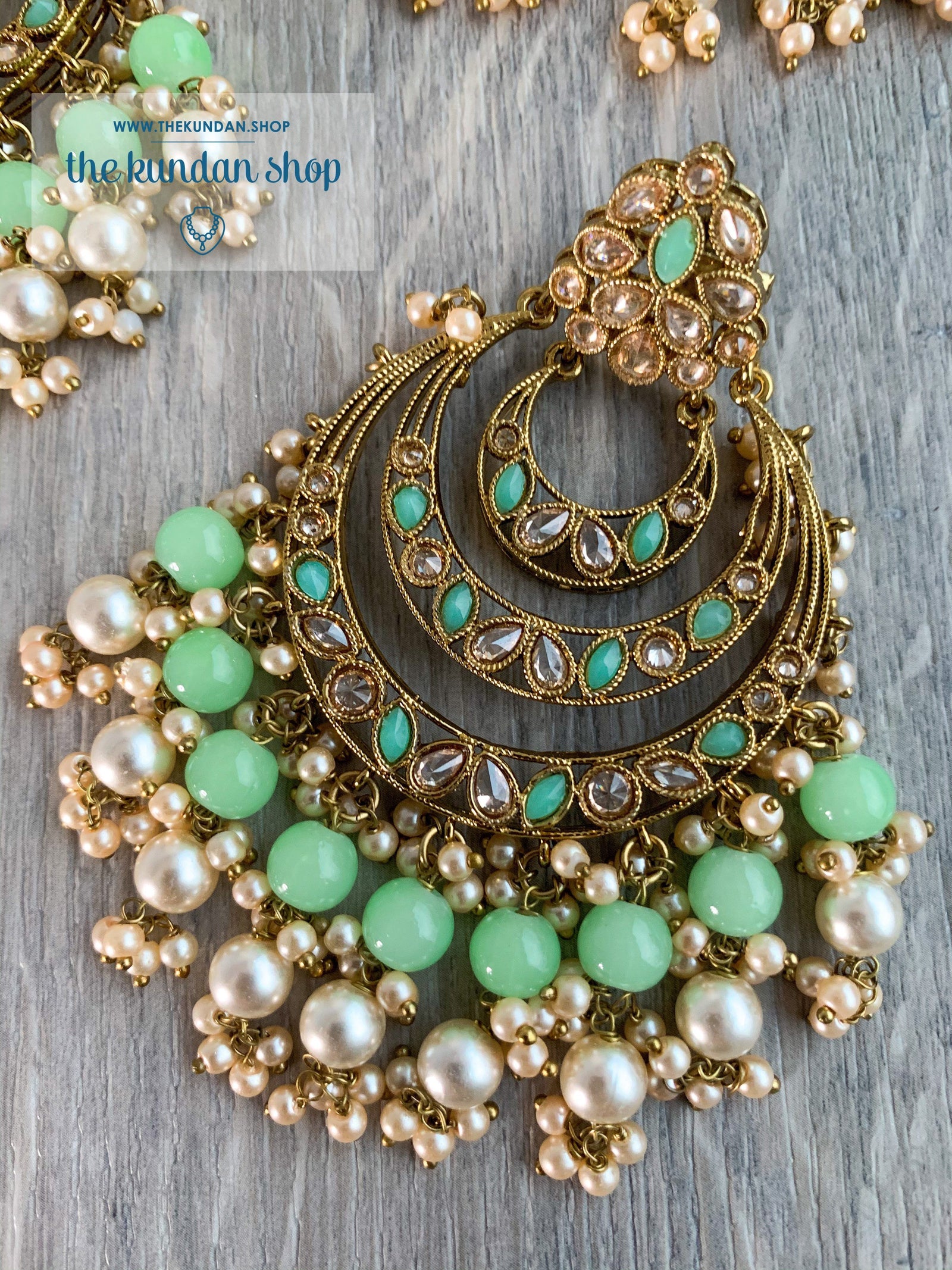 Candid in Mint Earrings + Tikka THE KUNDAN SHOP 