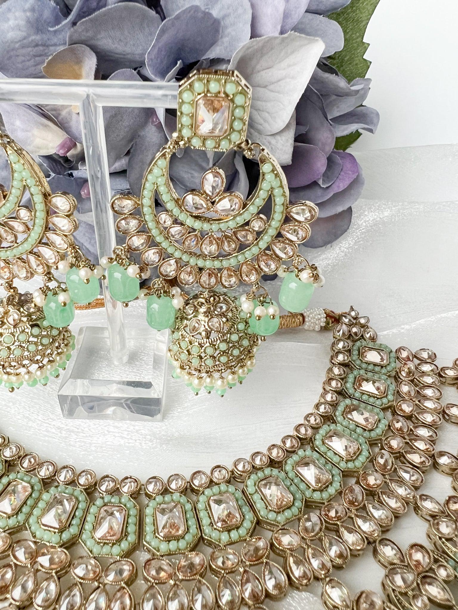 Secret Garden in Mint Necklace Sets THE KUNDAN SHOP 