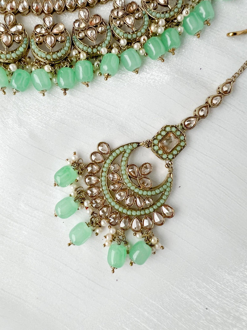 Secret Garden in Mint Necklace Sets THE KUNDAN SHOP 