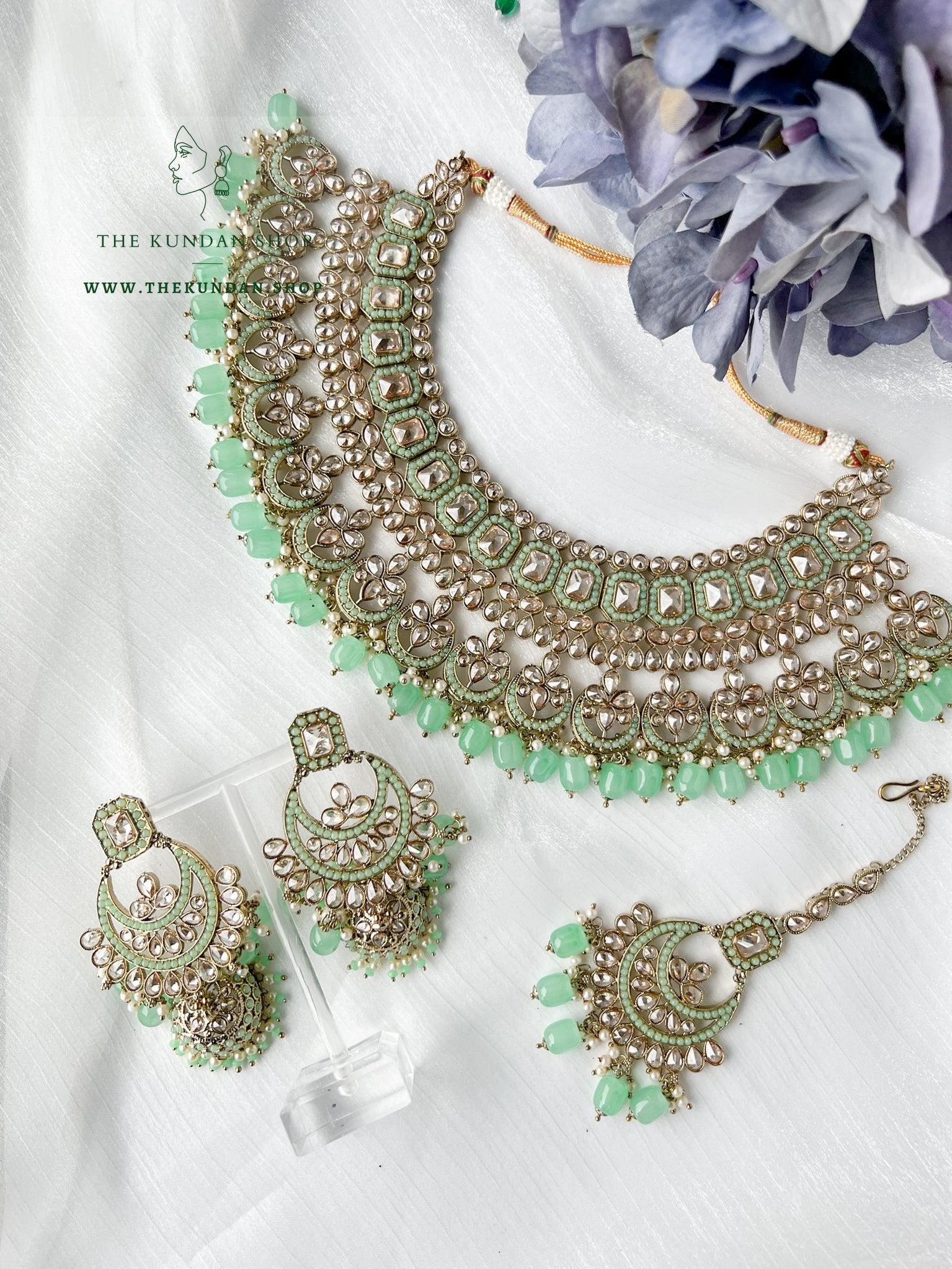 Secret Garden in Mint Necklace Sets THE KUNDAN SHOP 