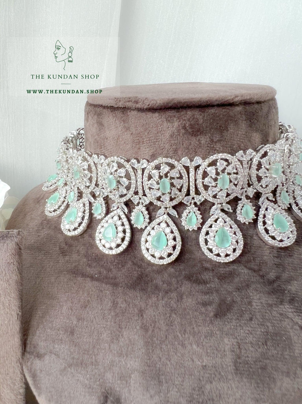 Adore in Silver & Mint Necklace Sets THE KUNDAN SHOP 