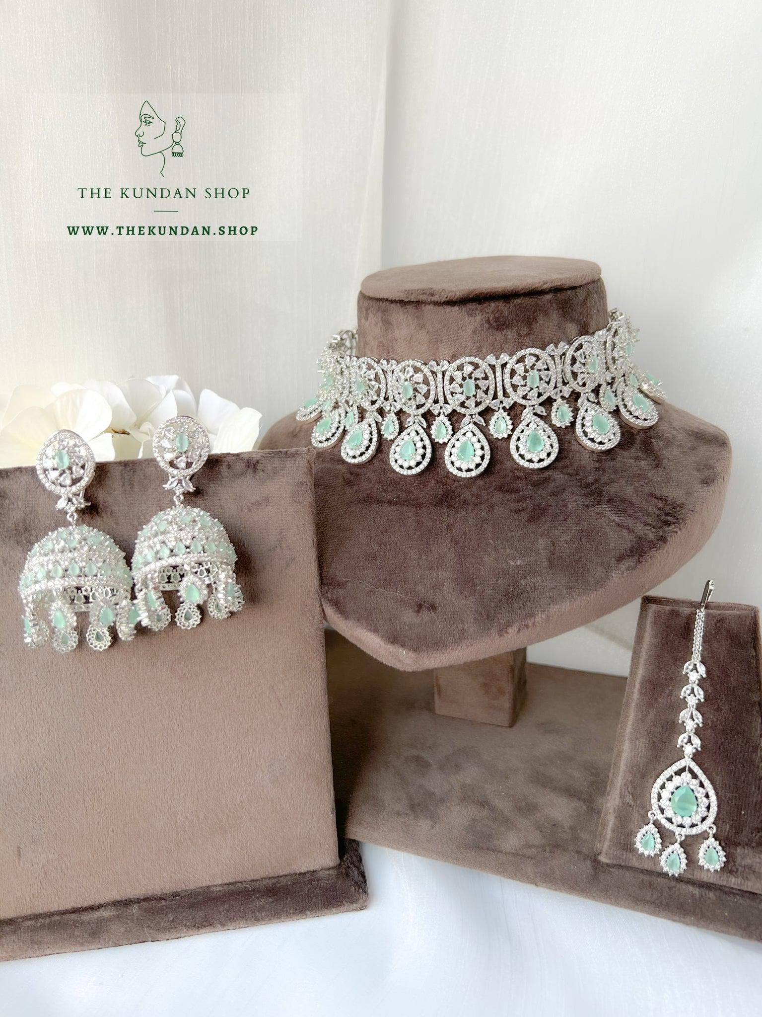 Adore in Silver & Mint Necklace Sets THE KUNDAN SHOP 