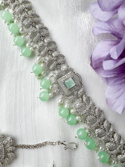 Essential in Silver & Mint Necklace Sets THE KUNDAN SHOP 