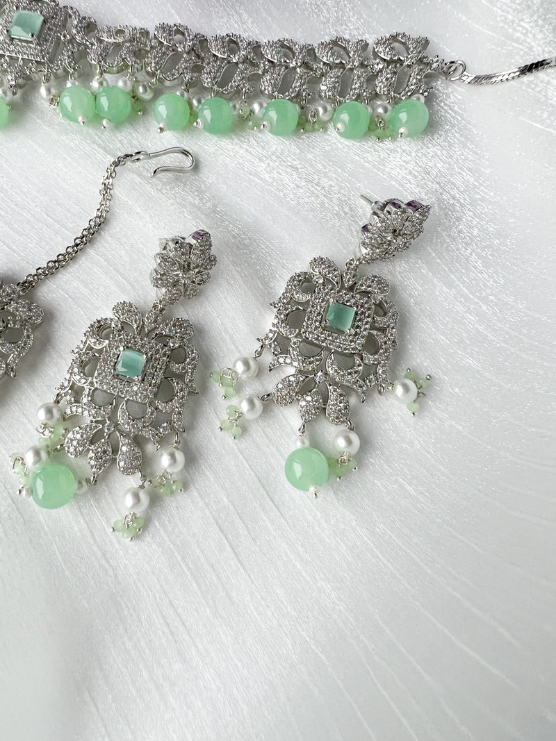 Essential in Silver & Mint Necklace Sets THE KUNDAN SHOP 