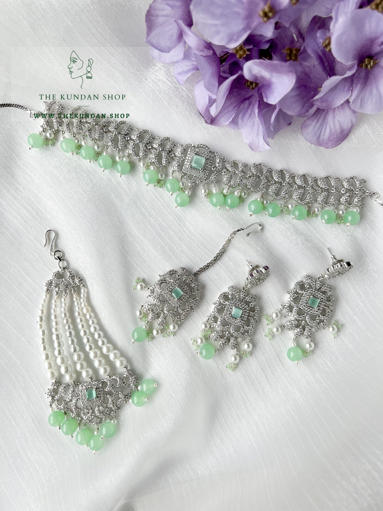Essential in Silver & Mint Necklace Sets THE KUNDAN SHOP 