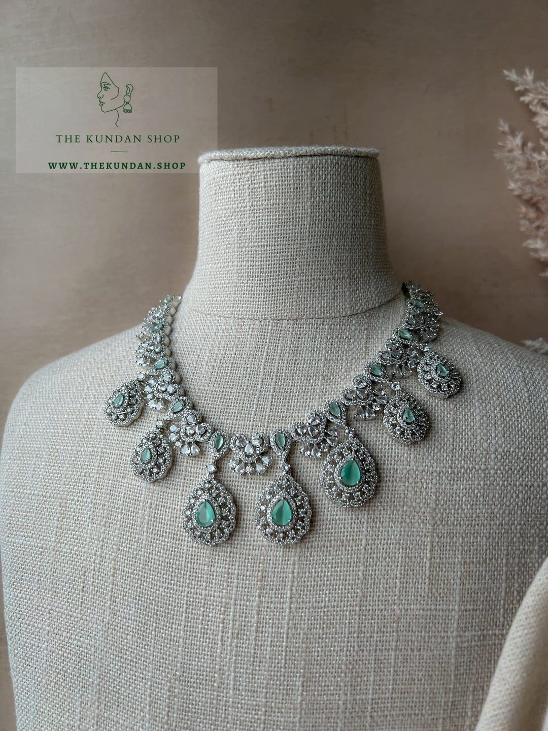 Resilient in Silver & Mint Necklace Sets THE KUNDAN SHOP 
