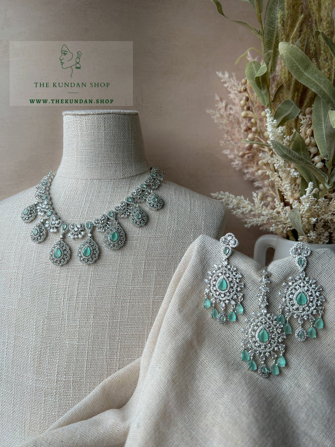 Resilient in Silver & Mint Necklace Sets THE KUNDAN SHOP 