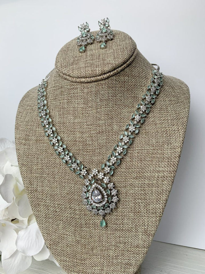 Favored Drops in Silver & Mint Necklace Sets THE KUNDAN SHOP 