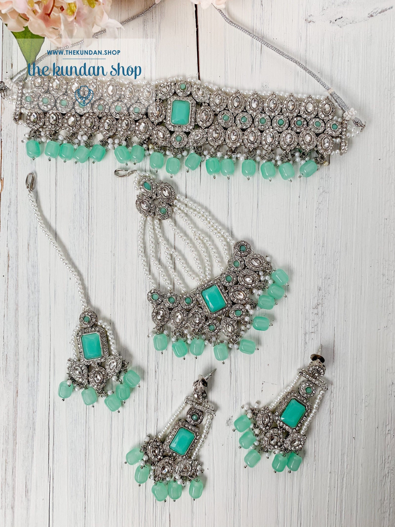 Magnificent Drops in Mint & Silver Necklace Sets THE KUNDAN SHOP 