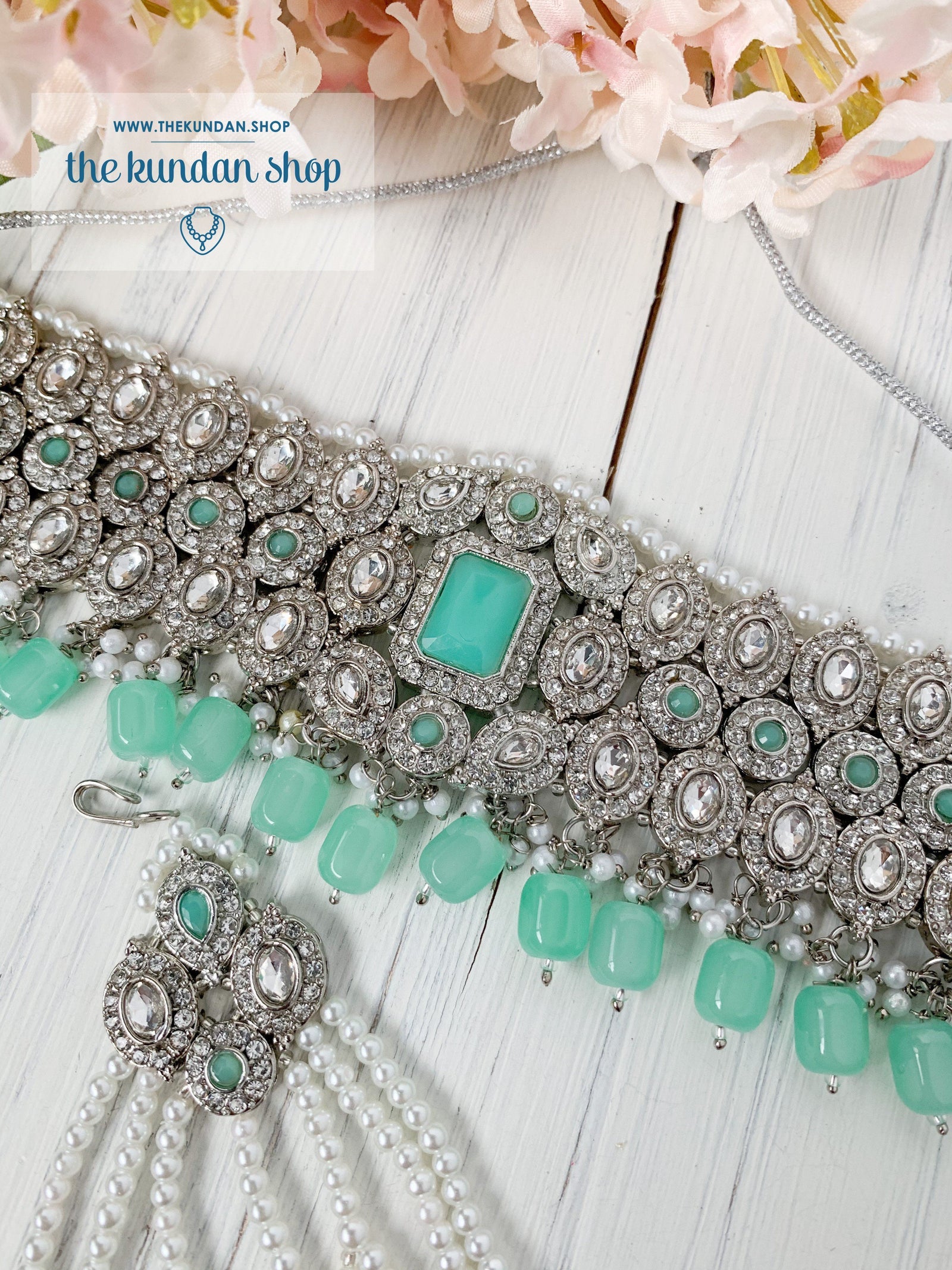 Magnificent Drops in Mint & Silver Necklace Sets THE KUNDAN SHOP 