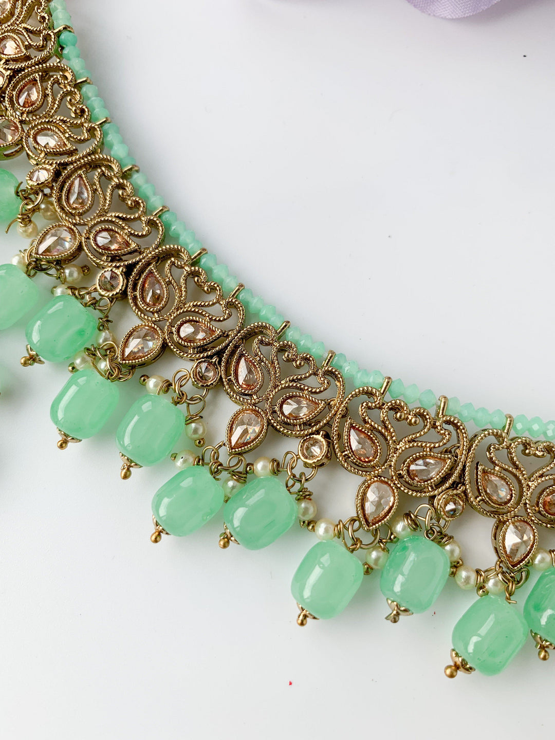 Modest in Mint Necklace Sets THE KUNDAN SHOP 