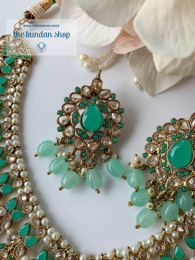 Veiled in Polki, in Mint Green Necklace Sets THE KUNDAN SHOP 