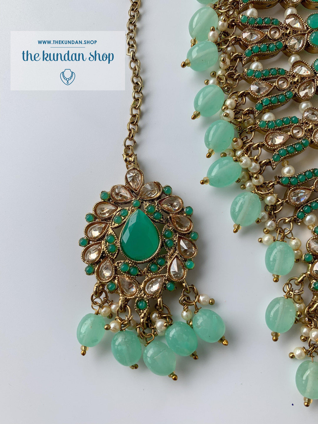 Veiled in Polki, in Mint Green Necklace Sets THE KUNDAN SHOP 