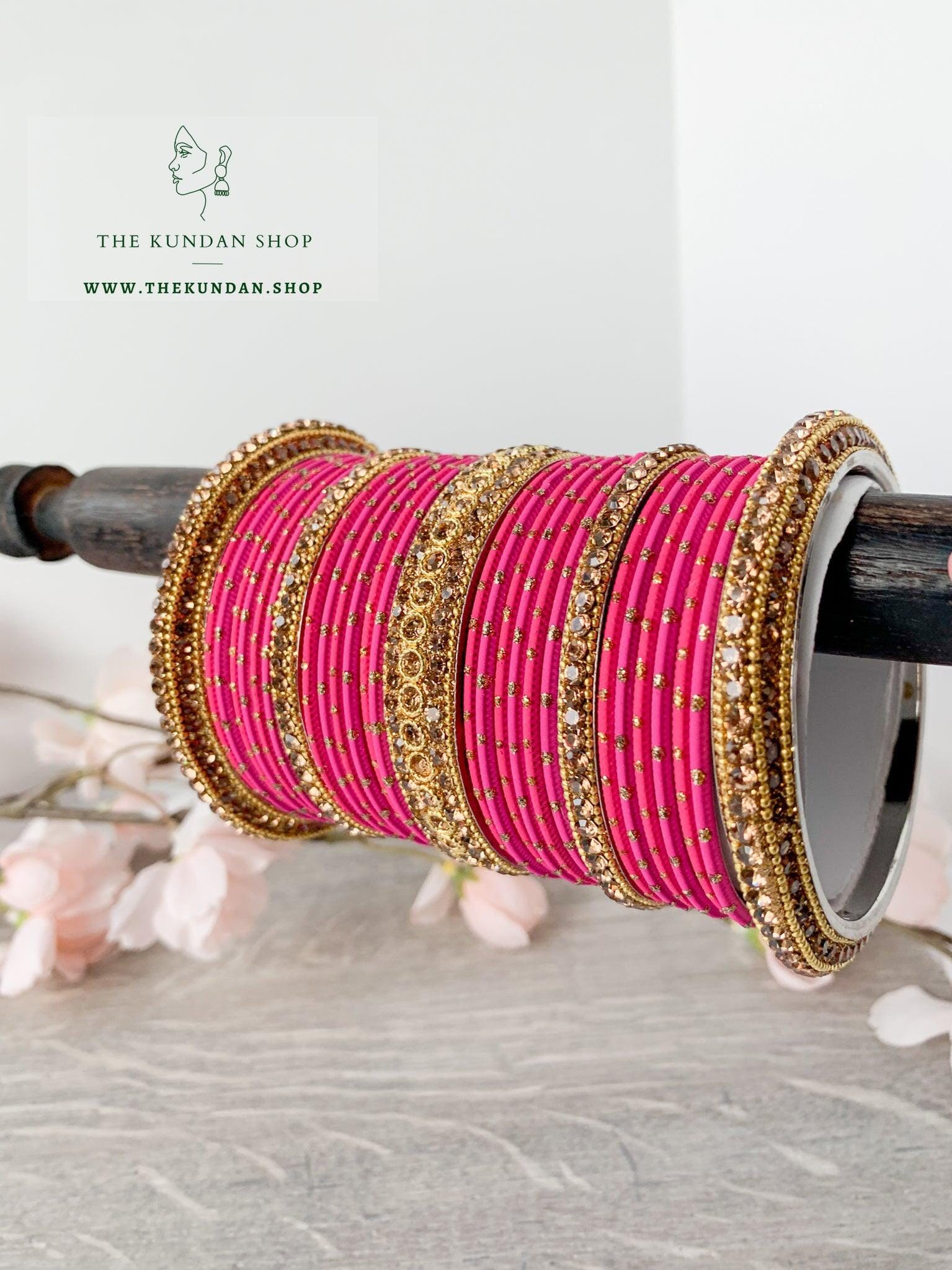 Rhinestone & Dotted Bangles in Mixed Fuschia Bangles THE KUNDAN SHOP 