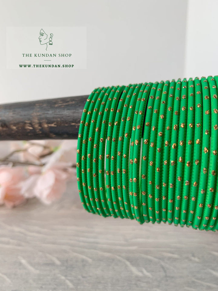 Matte Dotted Bangle Stack in Mixed Greens Bangles THE KUNDAN SHOP 