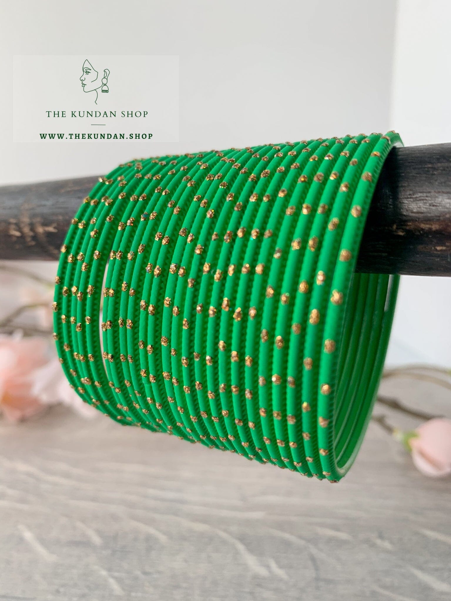 Matte Dotted Bangle Stack in Mixed Greens Bangles THE KUNDAN SHOP 