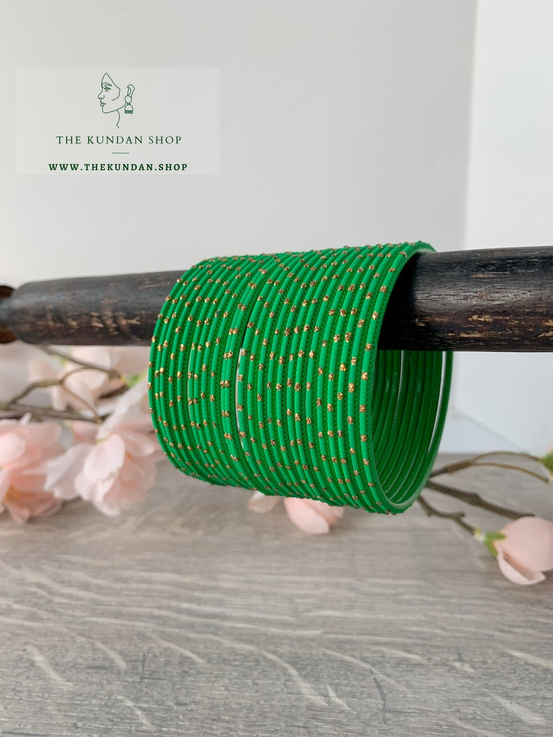 Matte Dotted Bangle Stack in Mixed Greens Bangles THE KUNDAN SHOP 