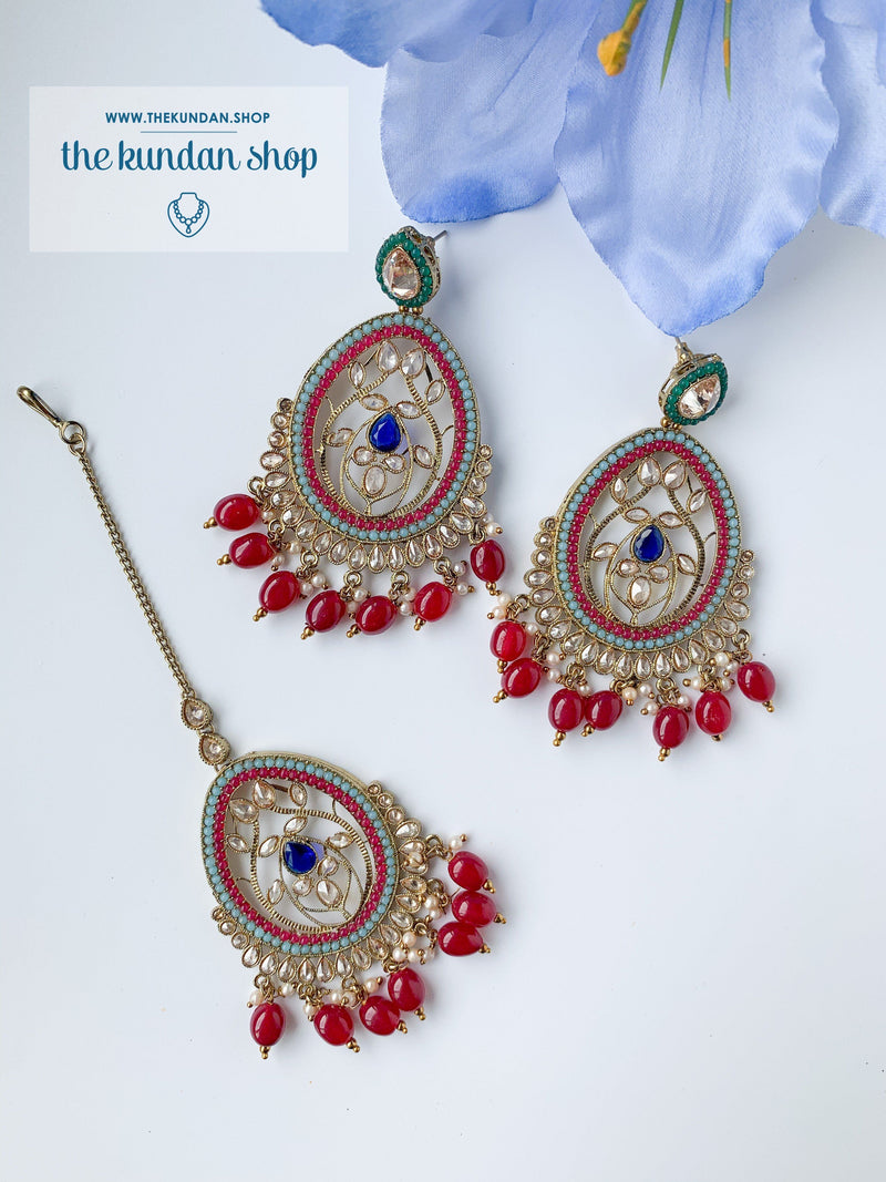 Forgiving in Pearl - Multi Earrings + Tikka THE KUNDAN SHOP 