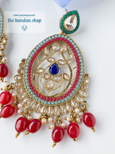 Forgiving in Pearl - Multi Earrings + Tikka THE KUNDAN SHOP 