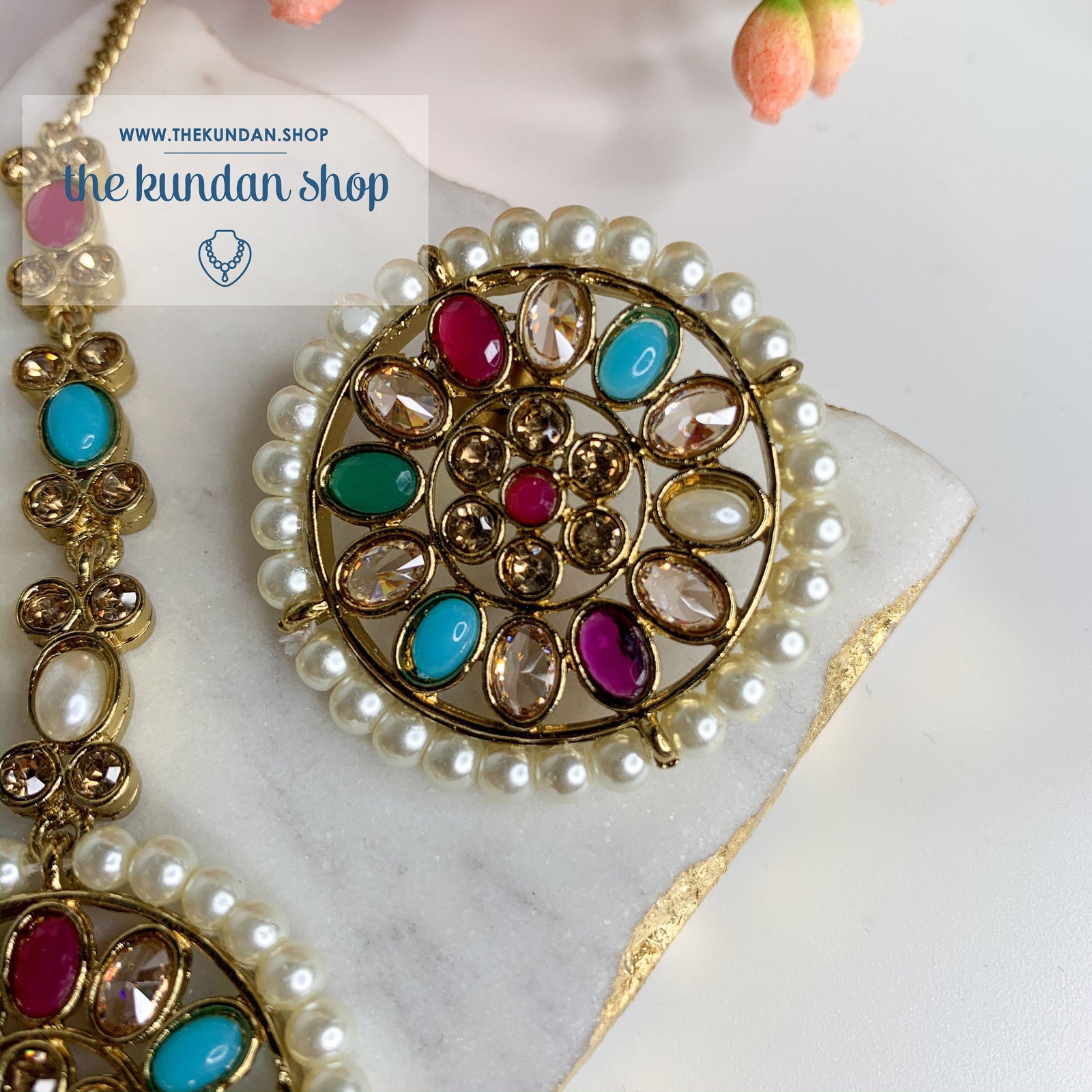 Pearl Border in Multi, Earrings + Tikka - THE KUNDAN SHOP