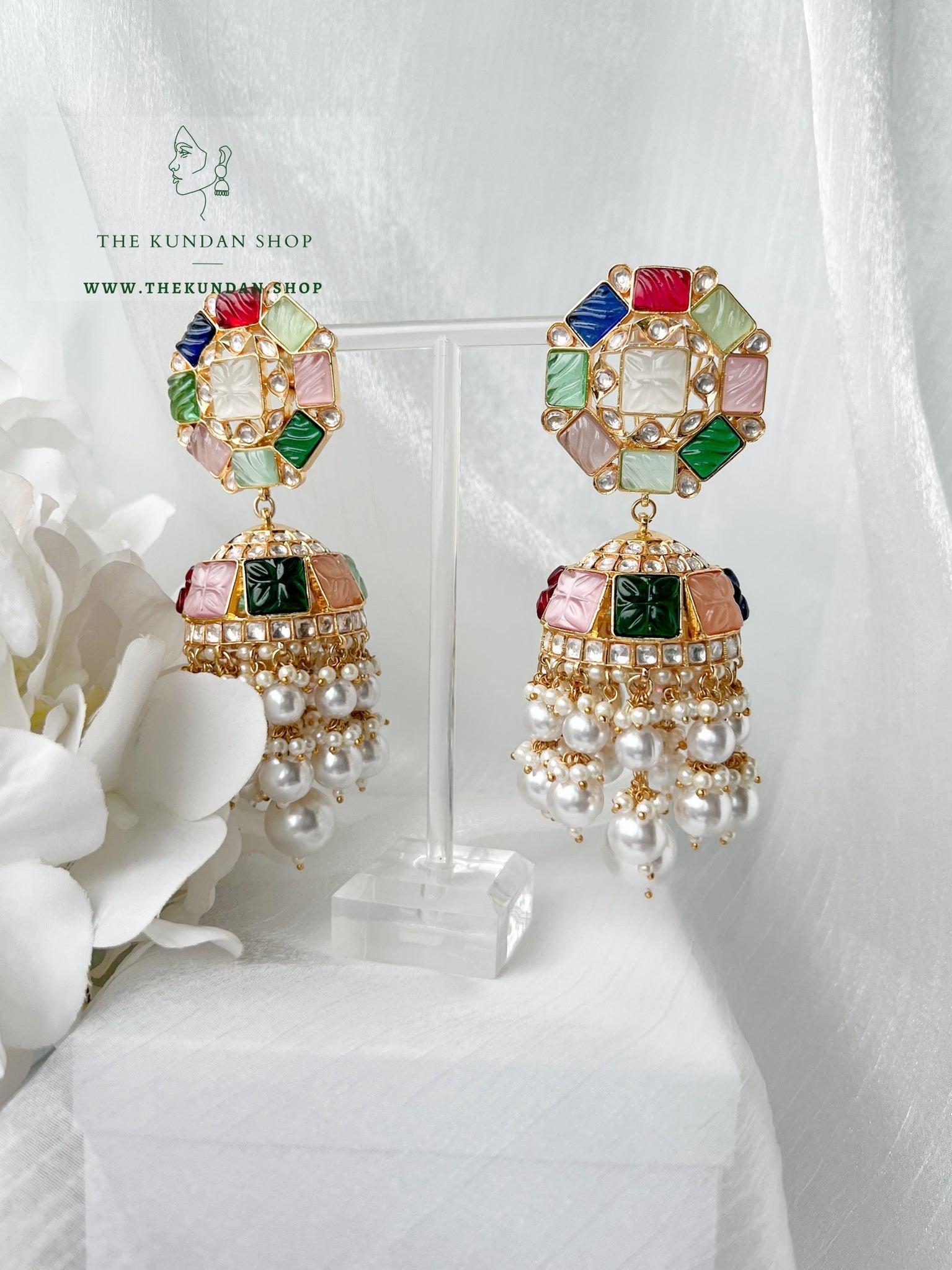 Light Waves Jhumki in Kundan Earrings THE KUNDAN SHOP 
