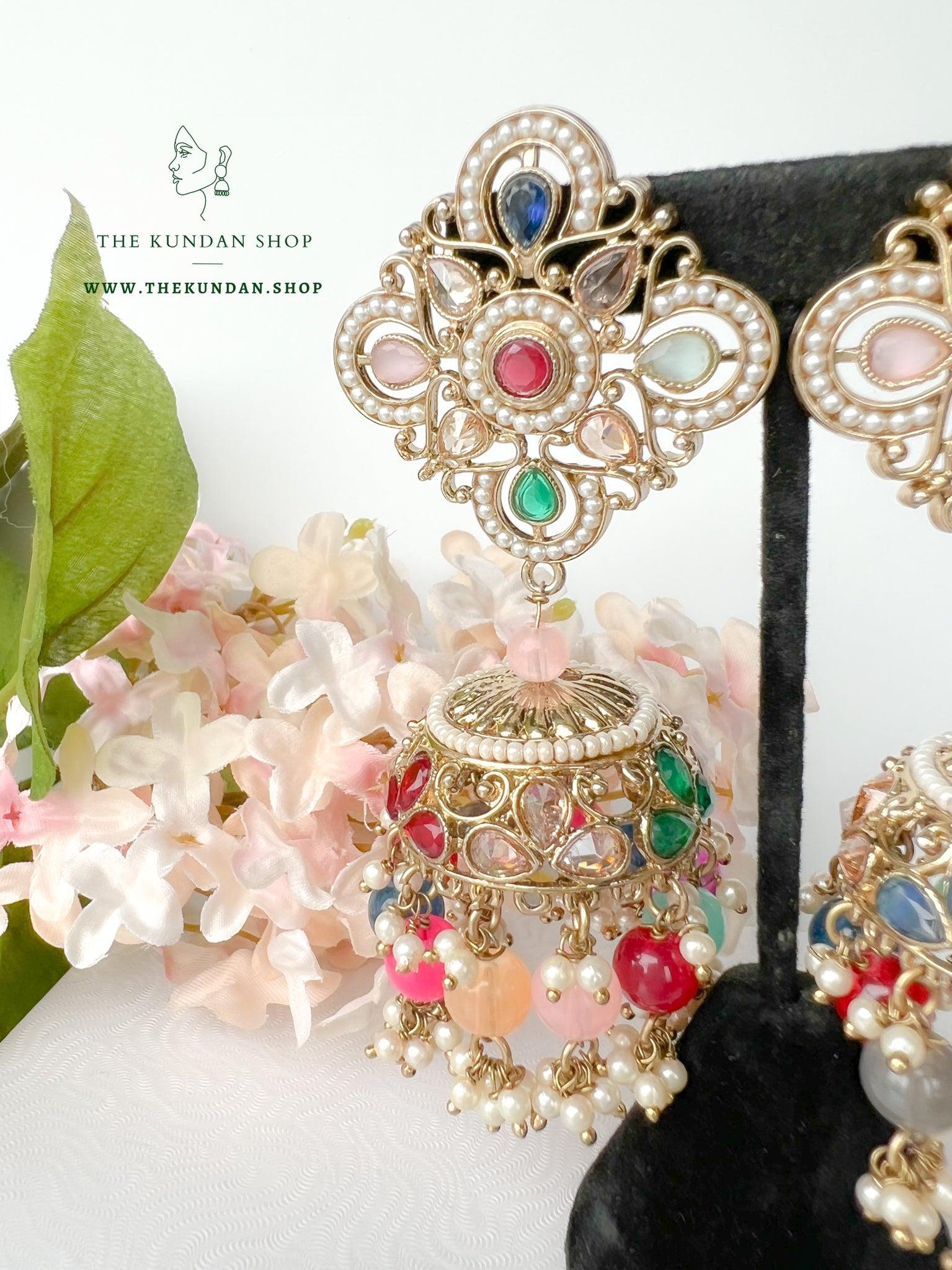 Artful in Multi Earrings + Tikka THE KUNDAN SHOP 