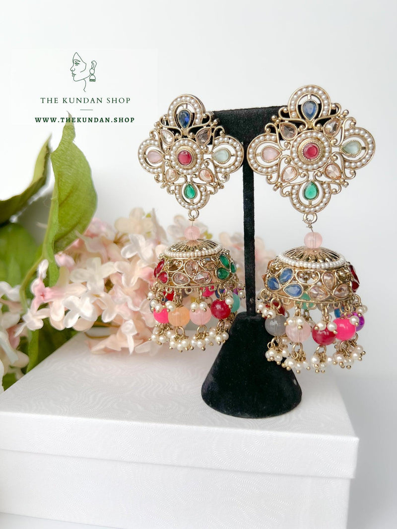 Artful in Multi Earrings + Tikka THE KUNDAN SHOP 