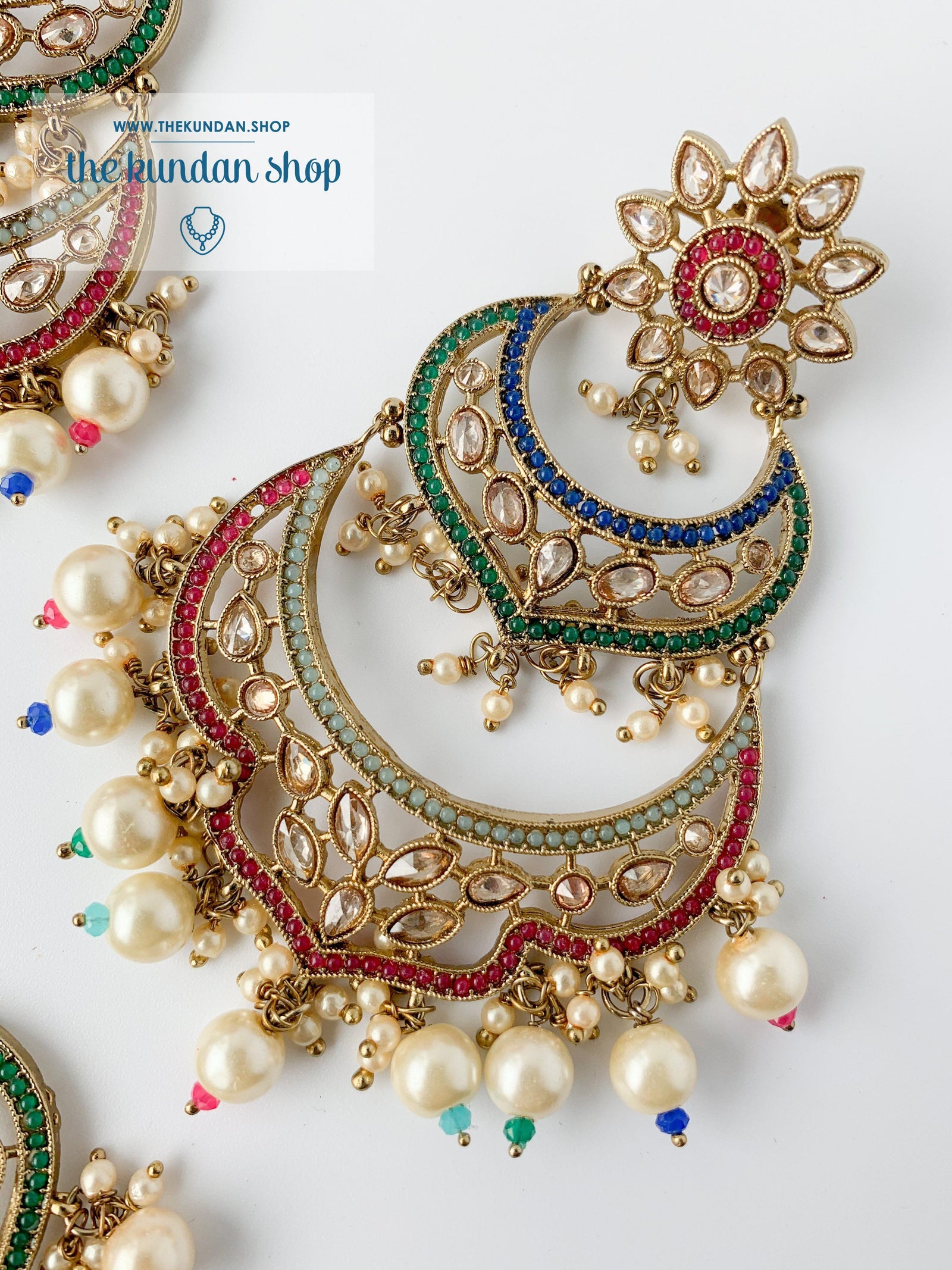 A Princess Polki in Multi Earrings + Tikka THE KUNDAN SHOP 