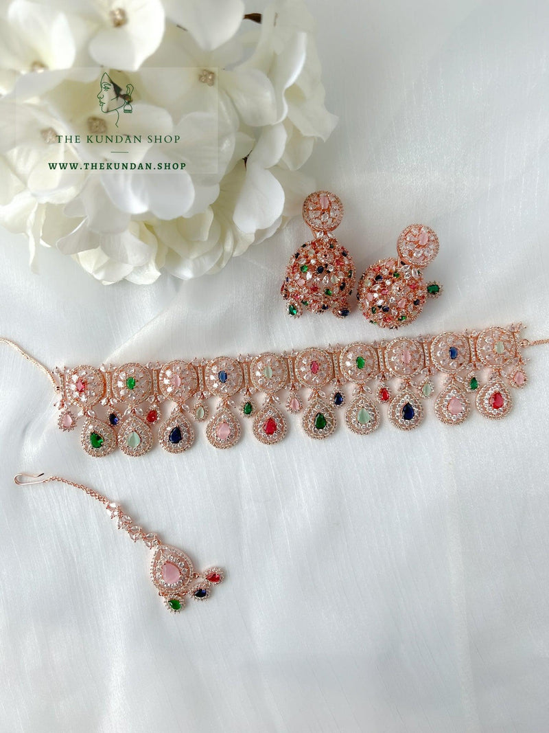 Adore in Rose Gold & Multi Necklace Sets THE KUNDAN SHOP 