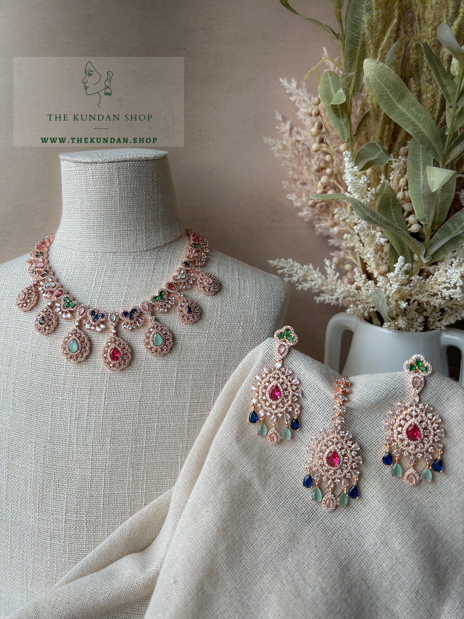 Resilient in Rose Gold & Multi Necklace Sets THE KUNDAN SHOP 