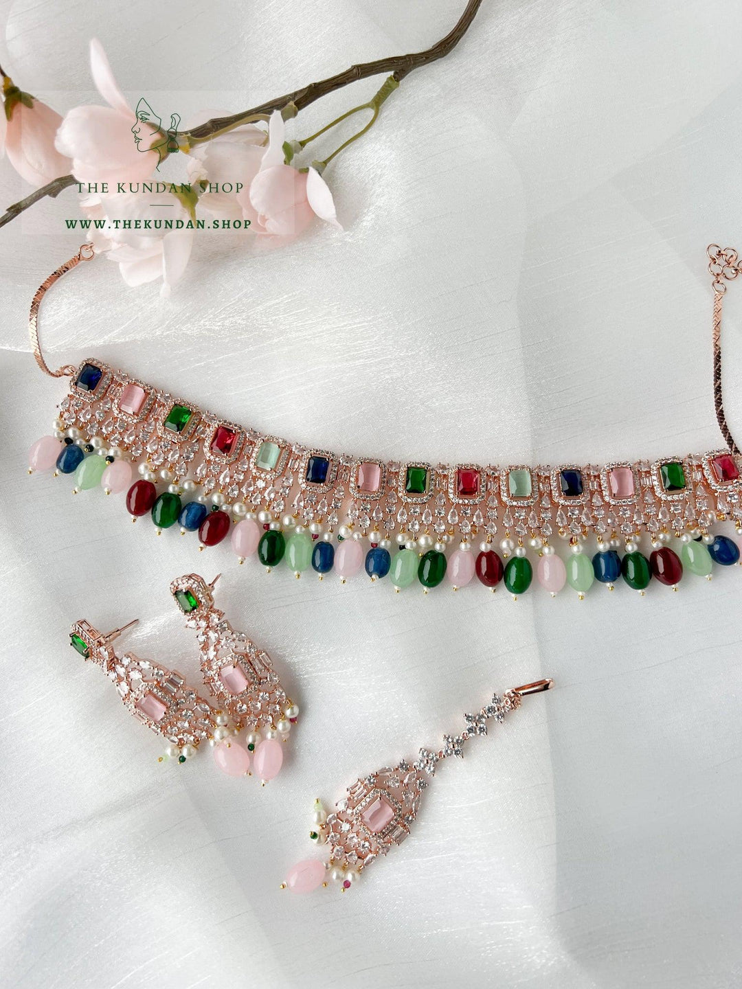 Wholesome in Rose Gold & Multi Necklace Sets THE KUNDAN SHOP 