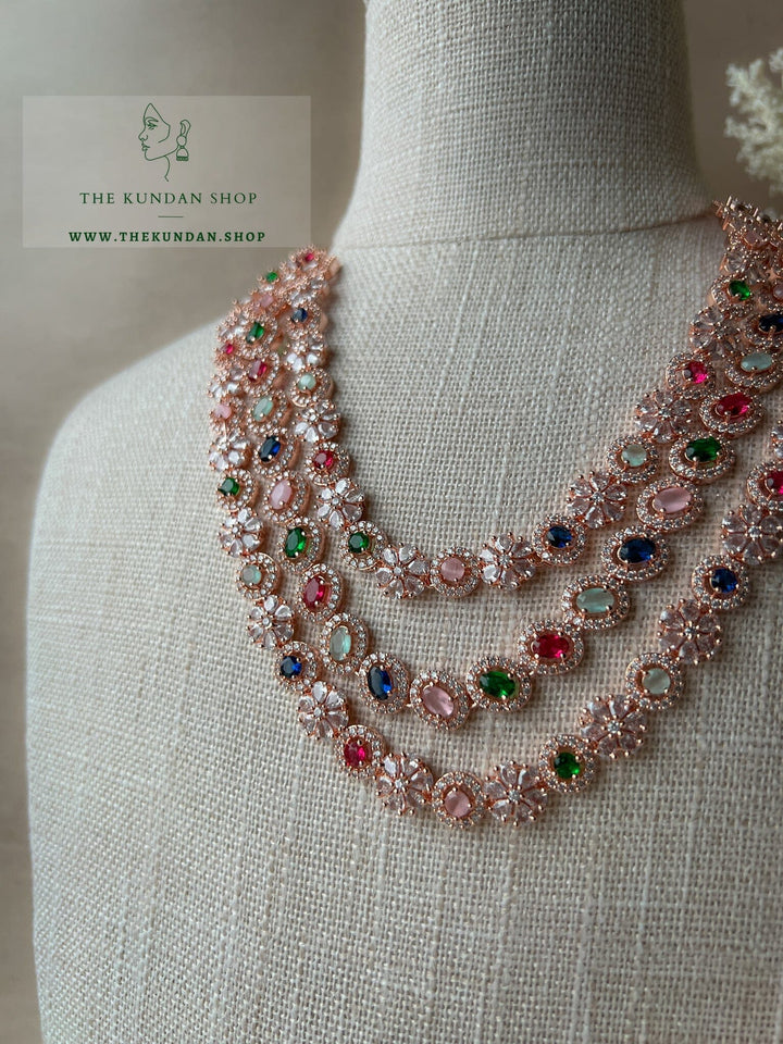 React in Rose Gold & Multi Necklace Sets THE KUNDAN SHOP 