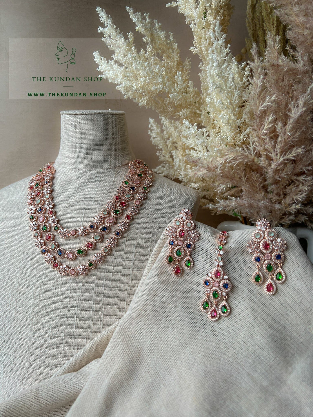 React in Rose Gold & Multi Necklace Sets THE KUNDAN SHOP 