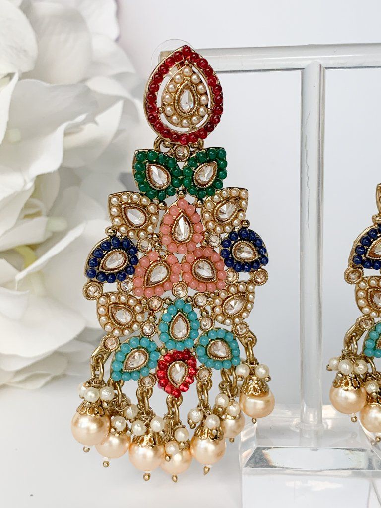 Plentiful in Multi Earrings + Tikka THE KUNDAN SHOP 