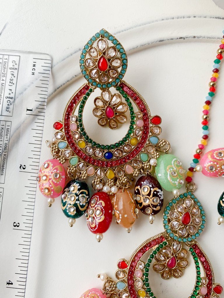 Devoted in Multi Earrings + Tikka THE KUNDAN SHOP 