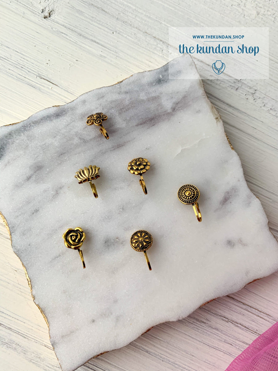 Oxidized Gold Nose Clips, Naath - THE KUNDAN SHOP
