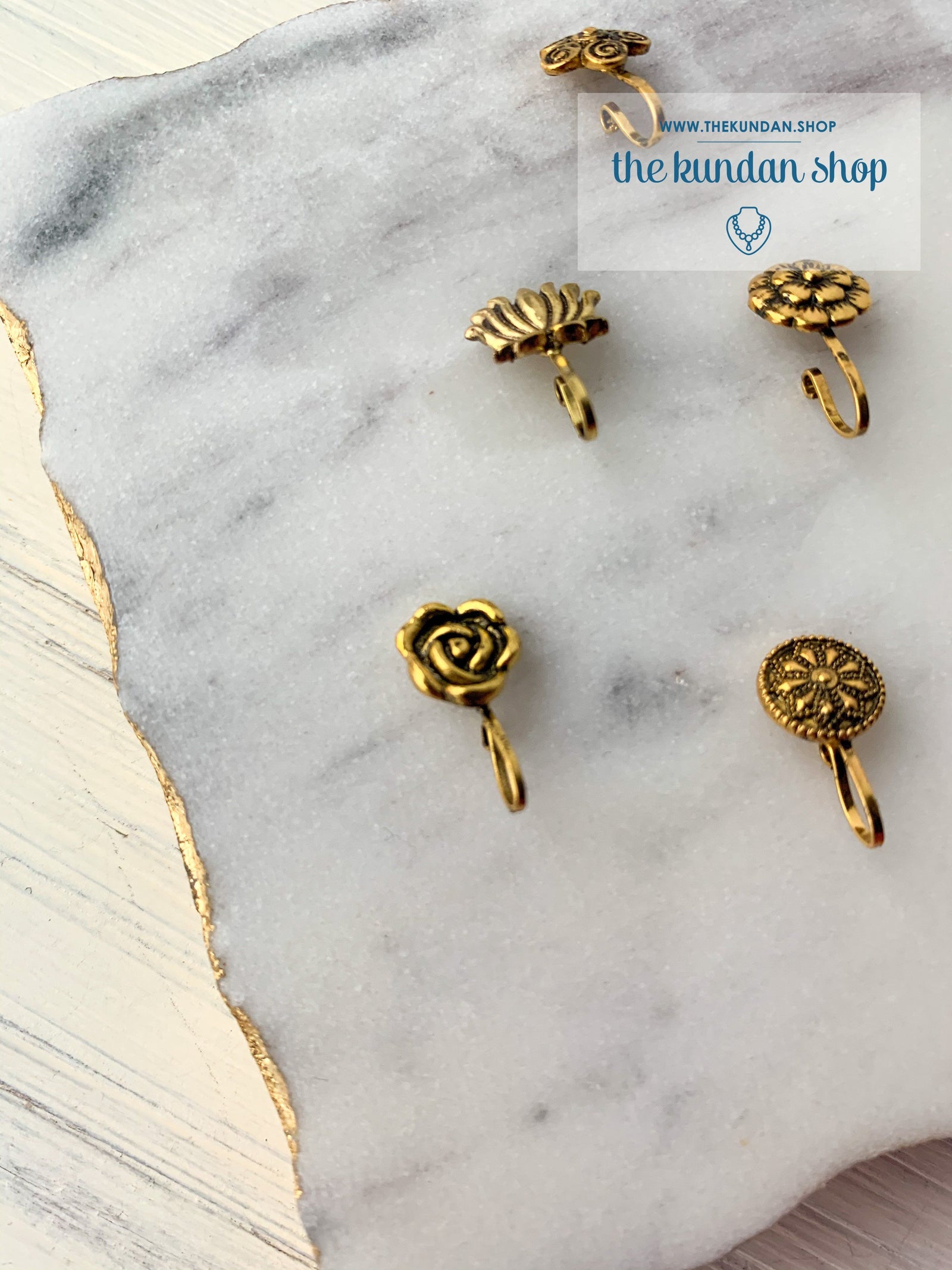 Oxidized Gold Nose Clips, Naath - THE KUNDAN SHOP