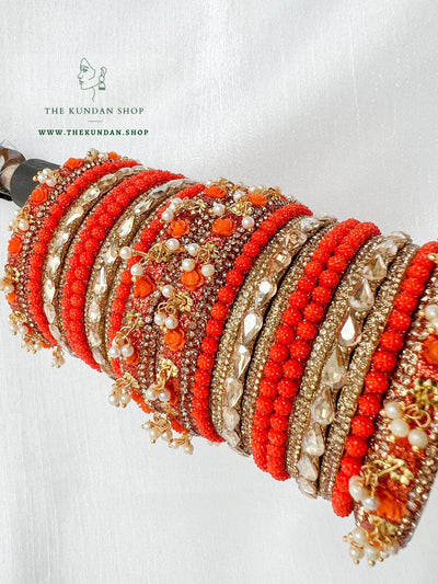 Rose Petal Bangles in Orange Bangles THE KUNDAN SHOP 