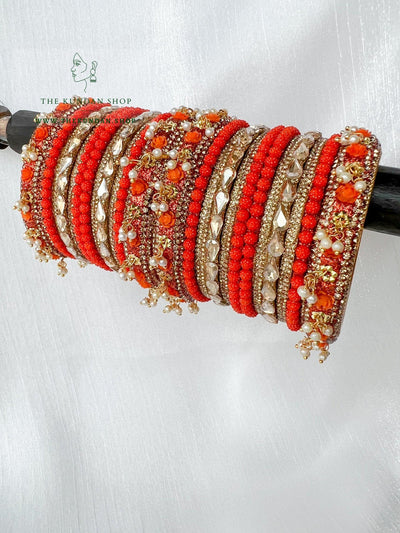 Rose Petal Bangles in Orange Bangles THE KUNDAN SHOP 